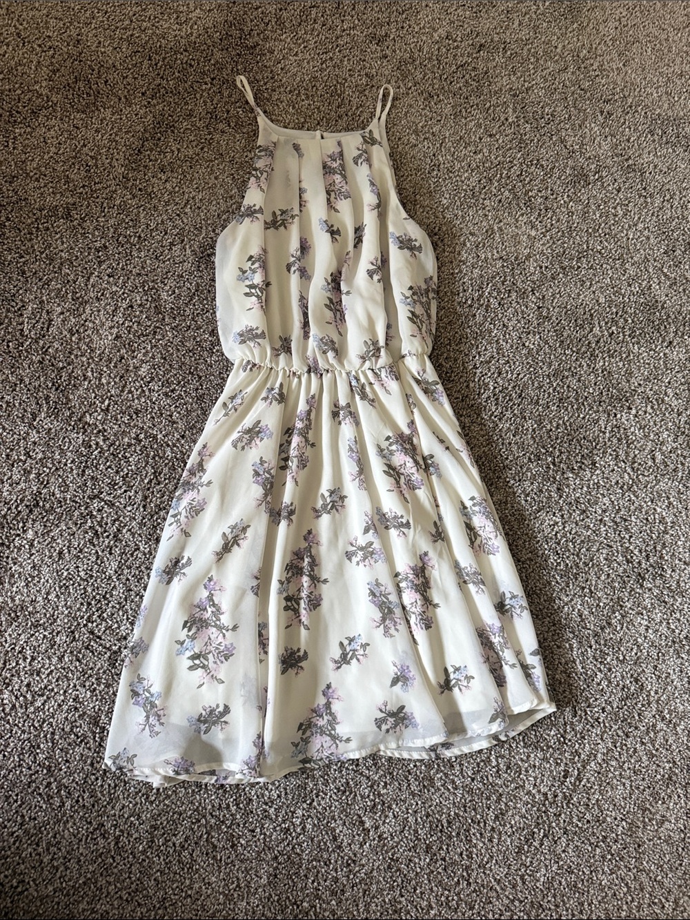 Blue Rain Cream Floral Dress with Lavender Accents